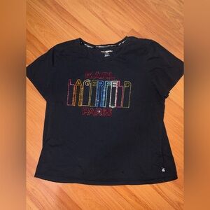Karl Lagerfeld Black Tee with Multicolor Logo